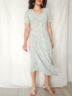 Alba - mintgroene midi vintage jurk, viscose | S/M