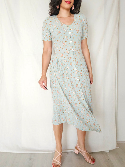 Alba - mintgroene midi vintage jurk, viscose | S/M