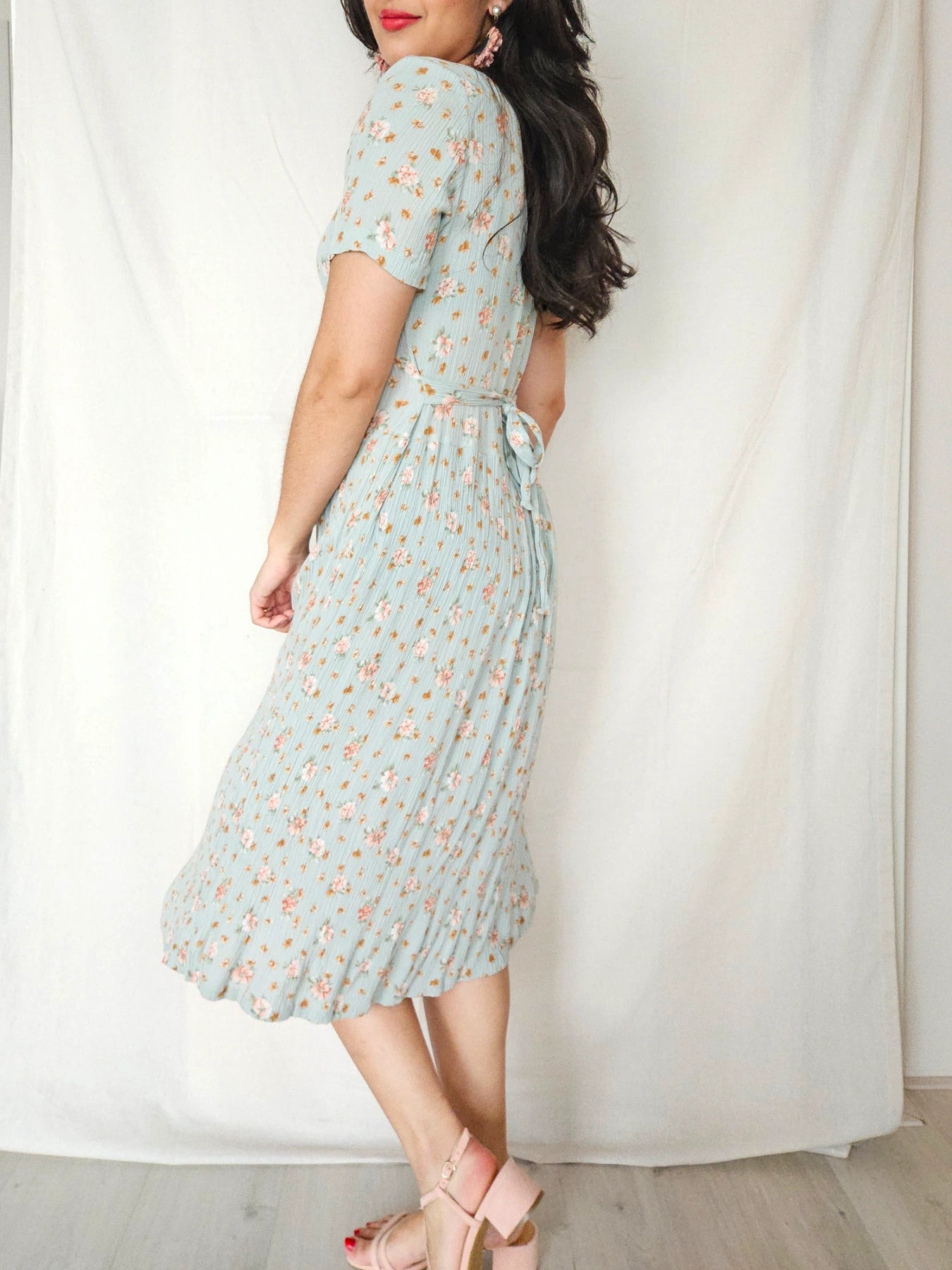Alba - mintgroene midi vintage jurk, viscose | S/M
