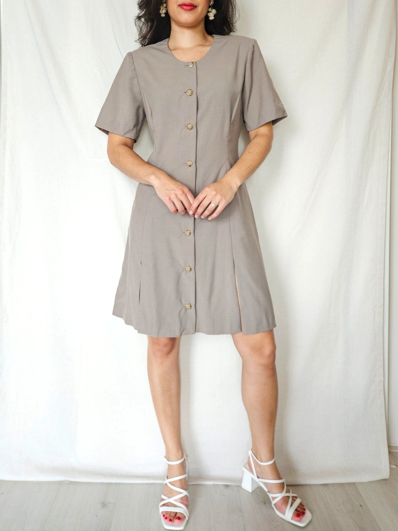 Cleo - korte grijze vintage jurk | M