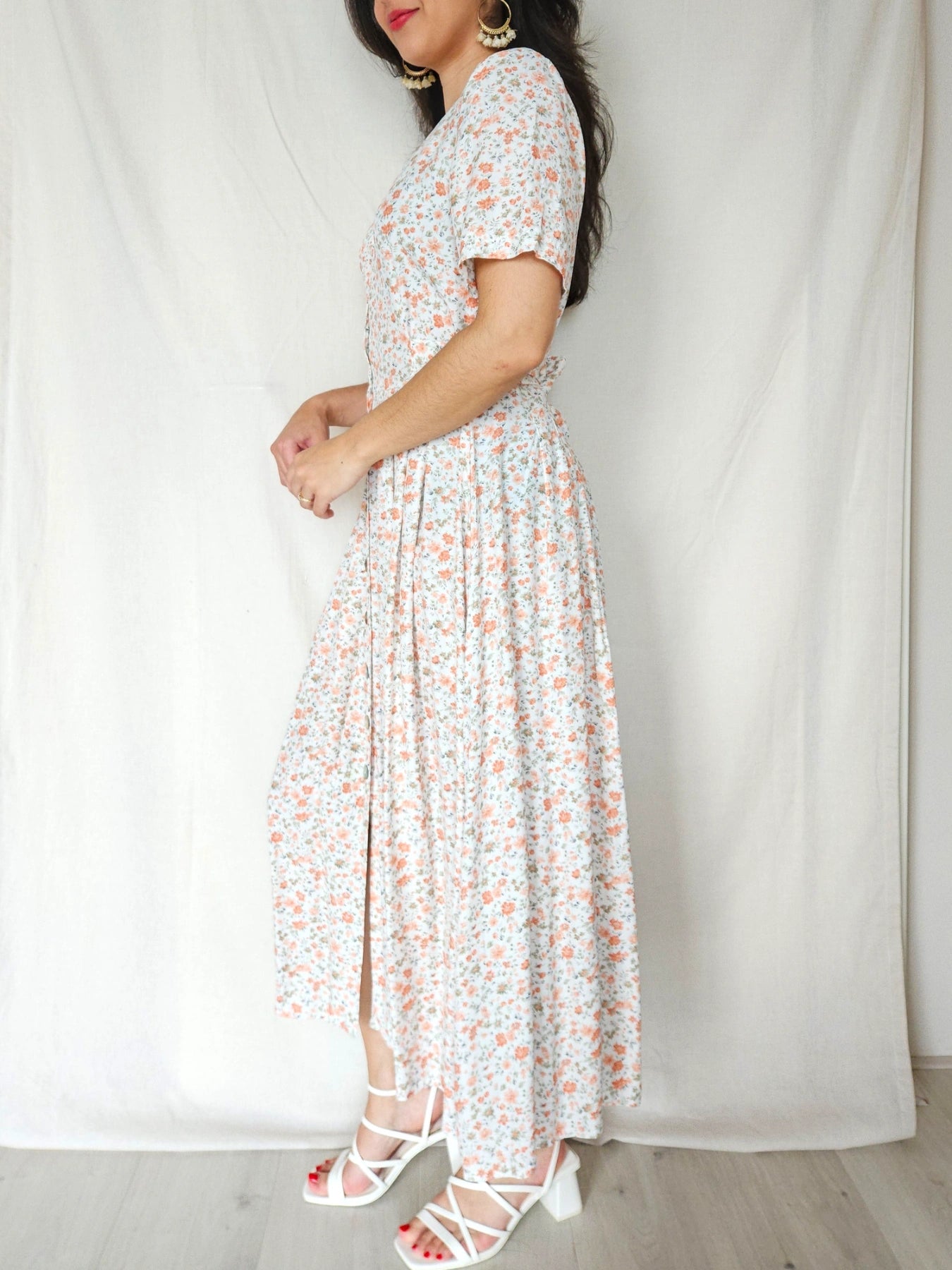 Lune - lange witte vintage jurk, viscose | L