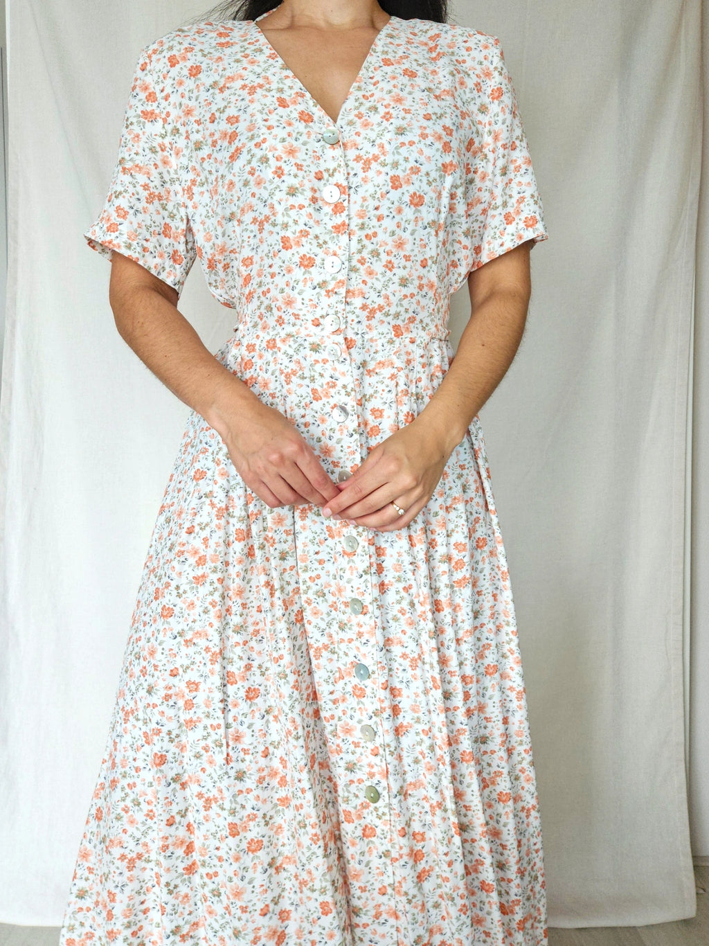 Lune - lange witte vintage jurk, viscose | L