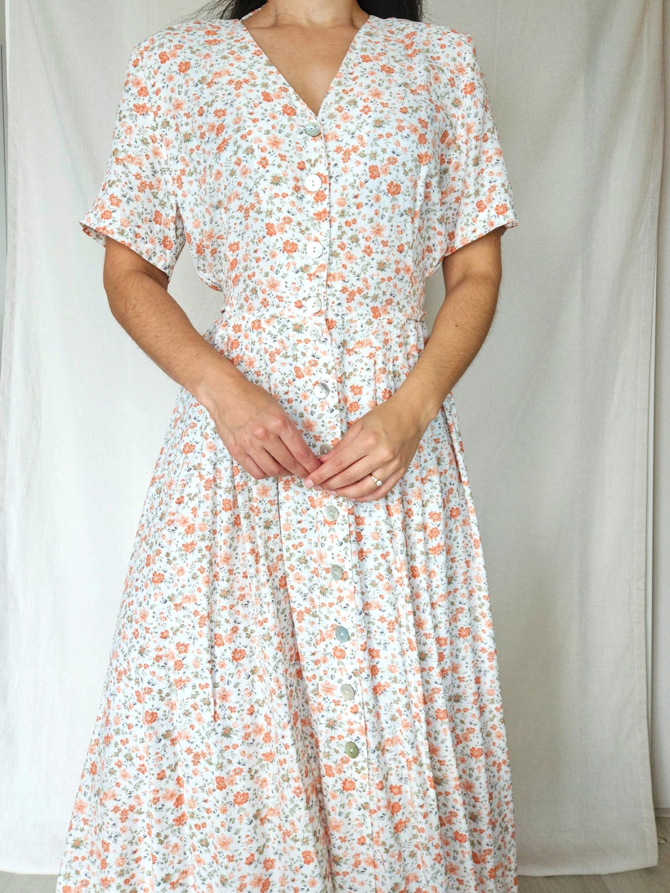 Lune - lange witte vintage jurk, viscose | L