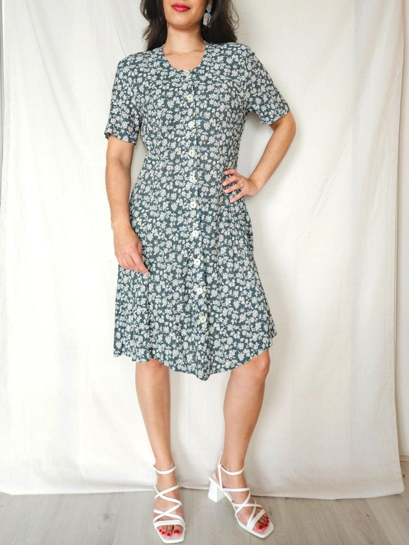 Melia - donkergroene korte vintage jurk, viscose | M