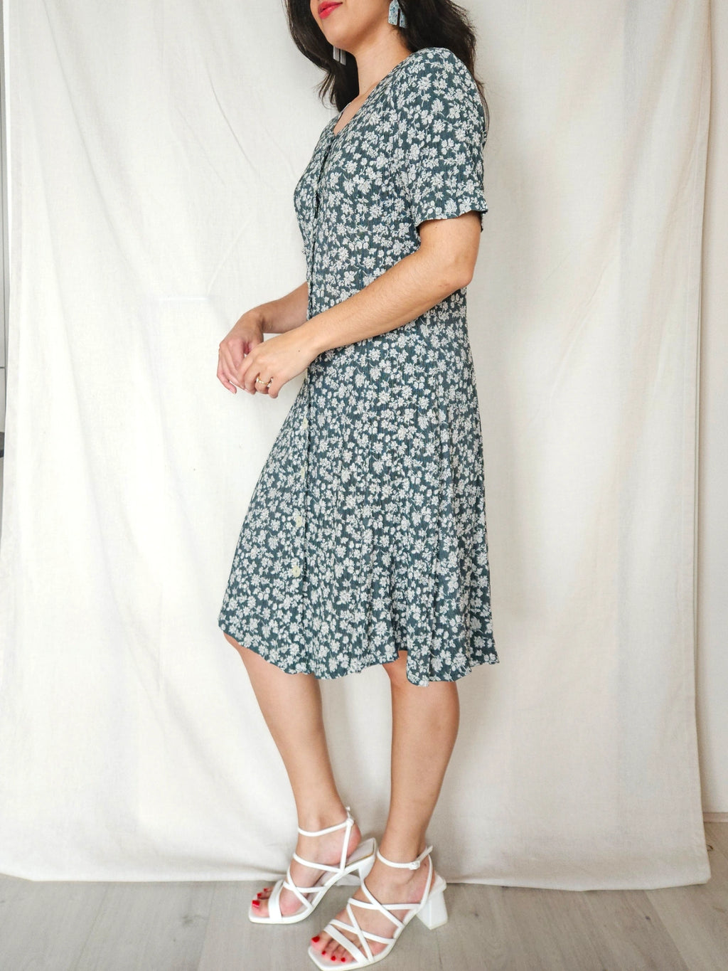 Melia - donkergroene korte vintage jurk, viscose | M