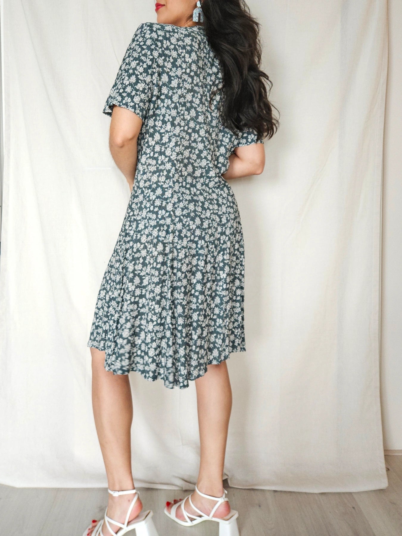 Melia - donkergroene korte vintage jurk, viscose | M