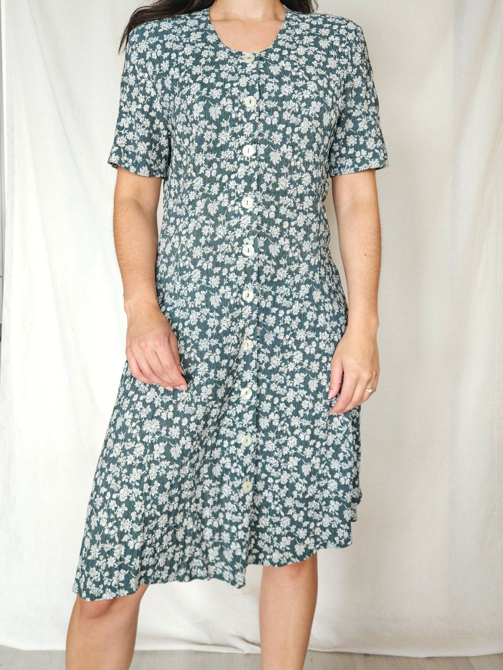 Melia - donkergroene korte vintage jurk, viscose | M