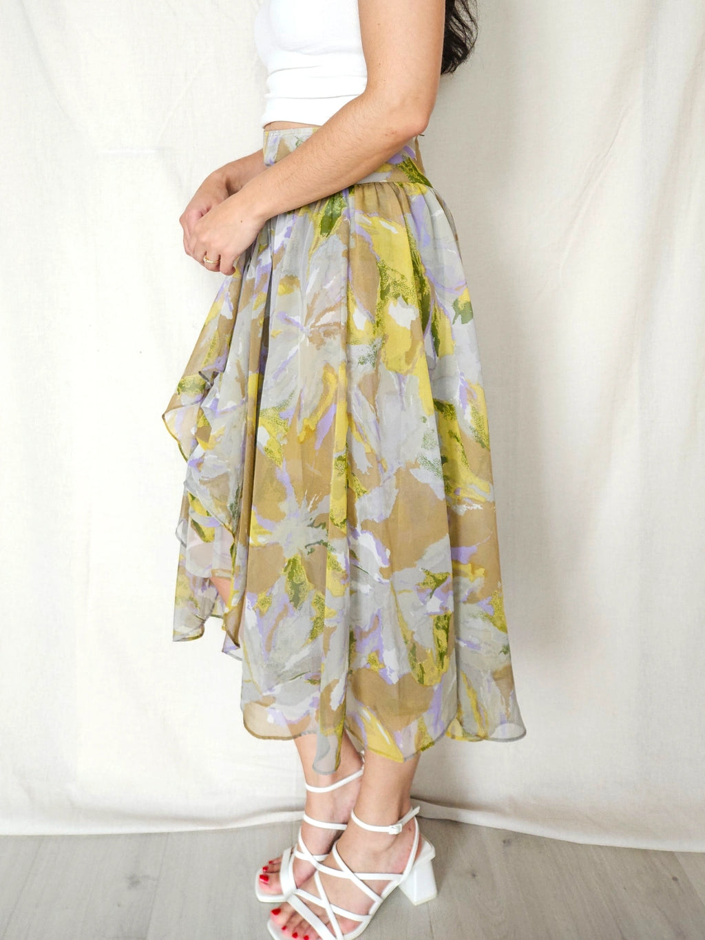 Lyra - vintage rok met ruffles, viscose | S