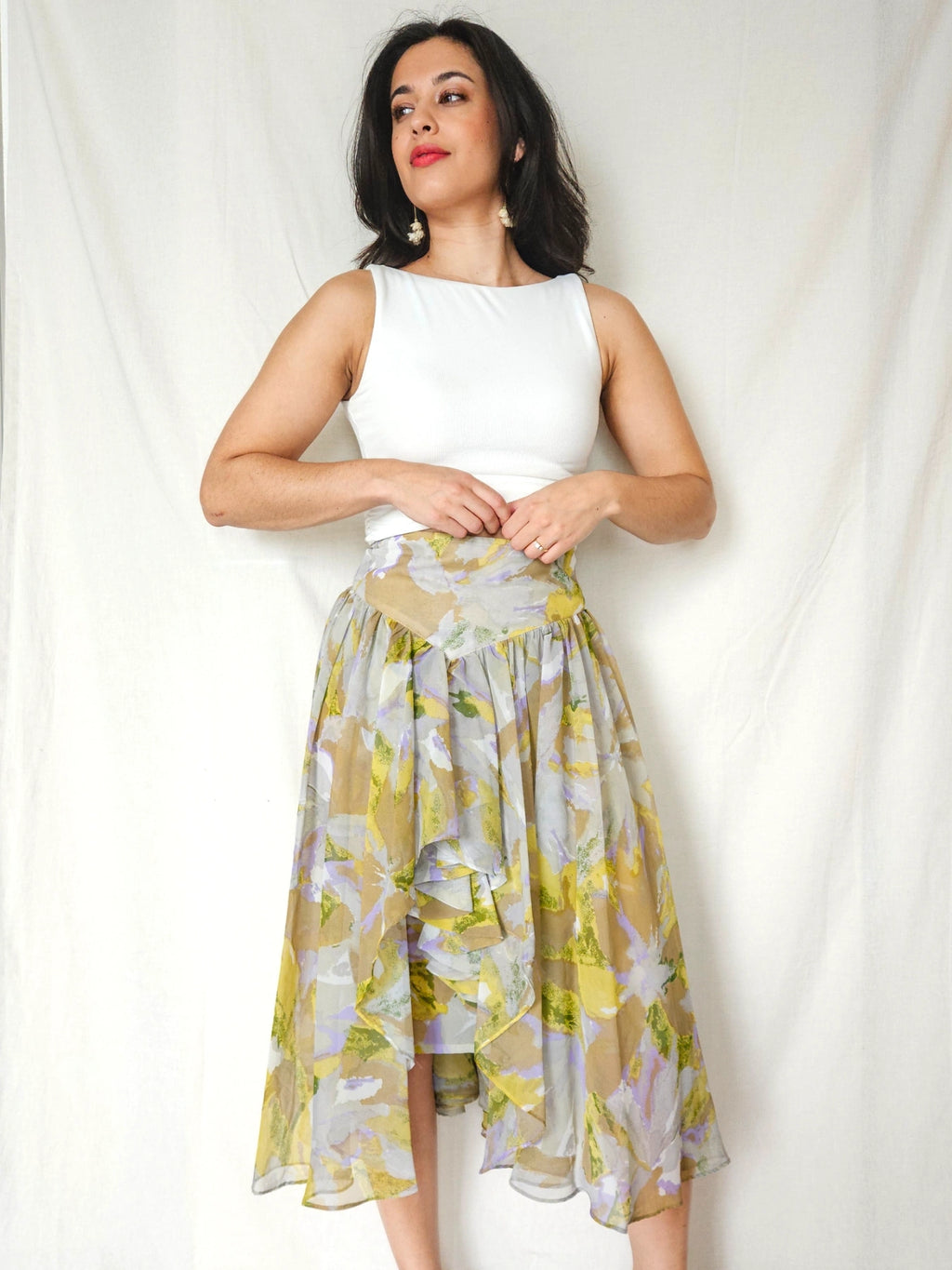 Lyra - vintage rok met ruffles, viscose | S