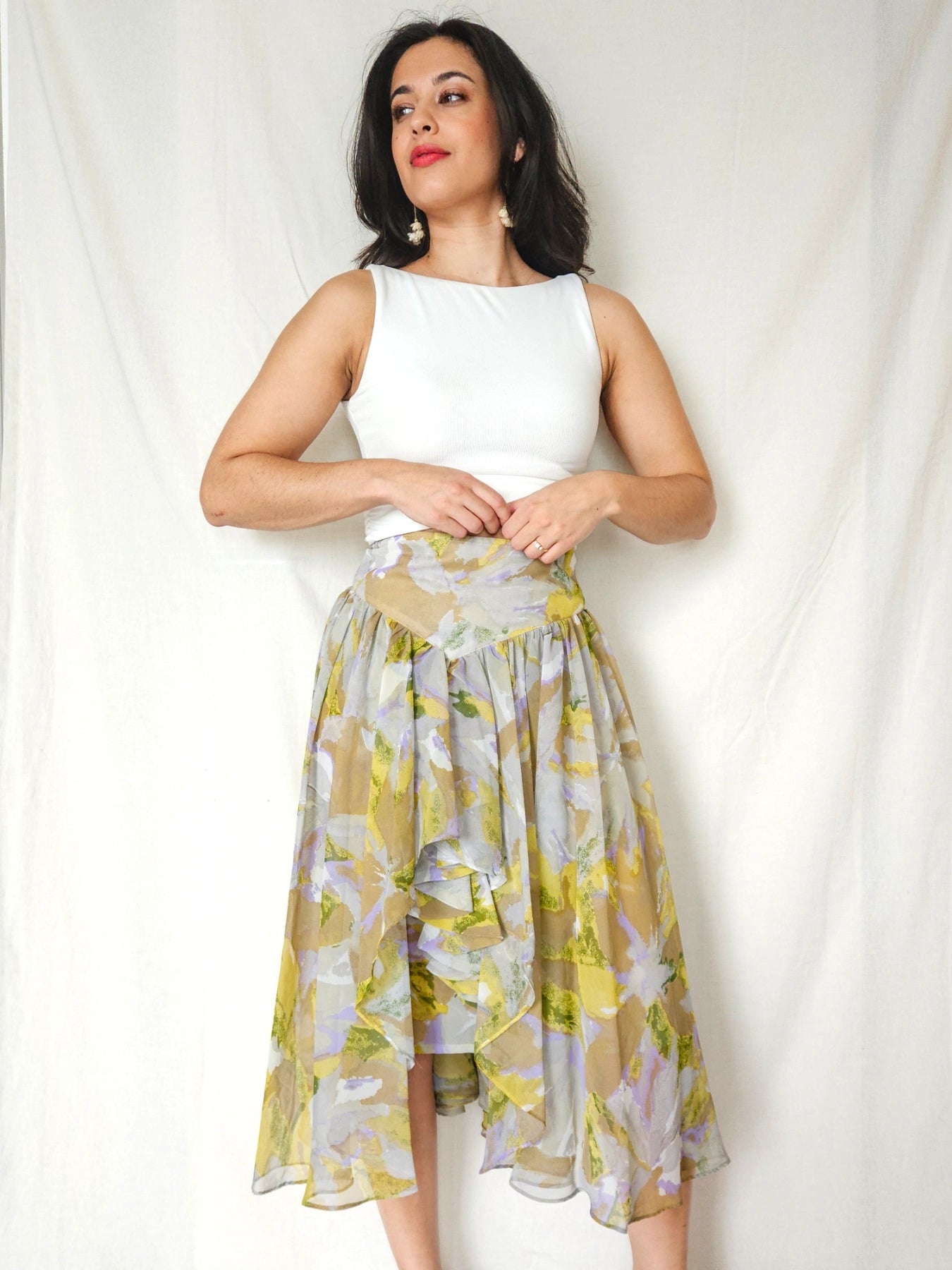 Lyra - vintage rok met ruffles, viscose | S