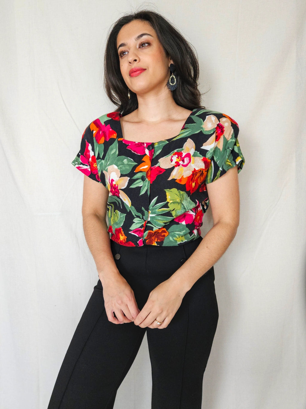 Maris - vintage top met bloemenprint | M