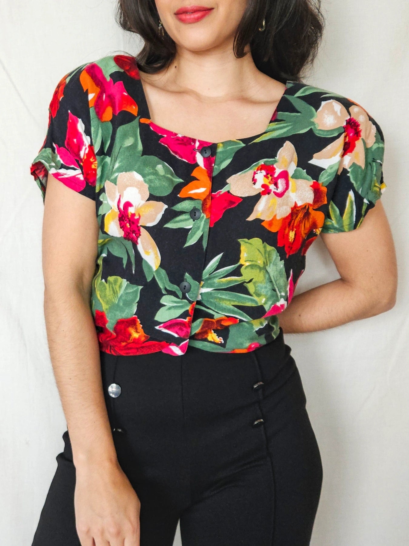 Maris - vintage top met bloemenprint | M