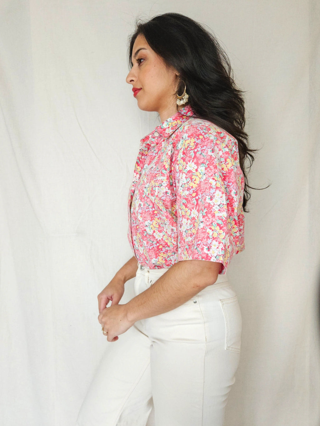 Ione - vintage blouse met korte mouw, katoenmix | XXL