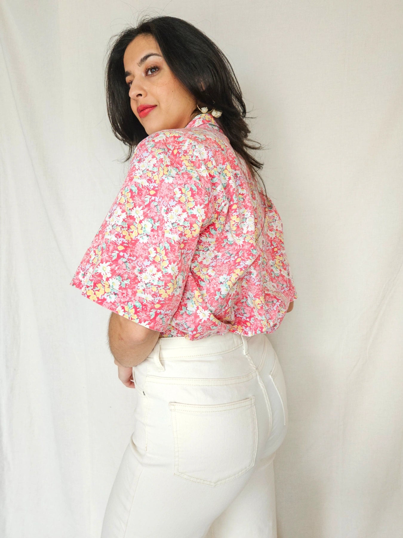 Ione - vintage blouse met korte mouw, katoenmix | XXL