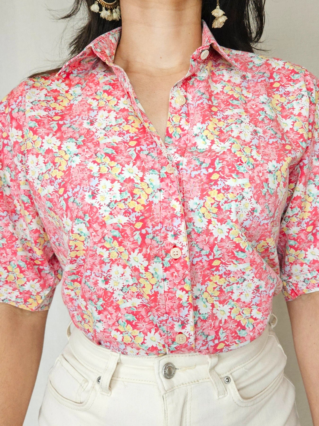 Ione - vintage blouse met korte mouw, katoenmix | XXL