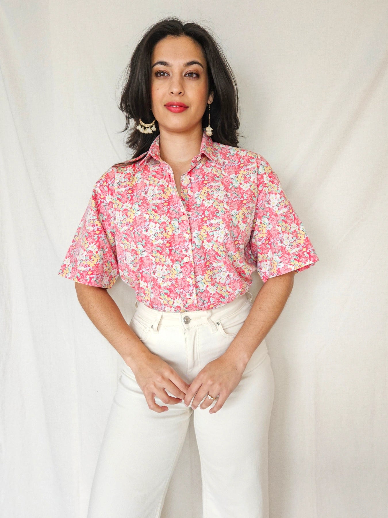 Ione - vintage blouse met korte mouw, katoenmix | XXL