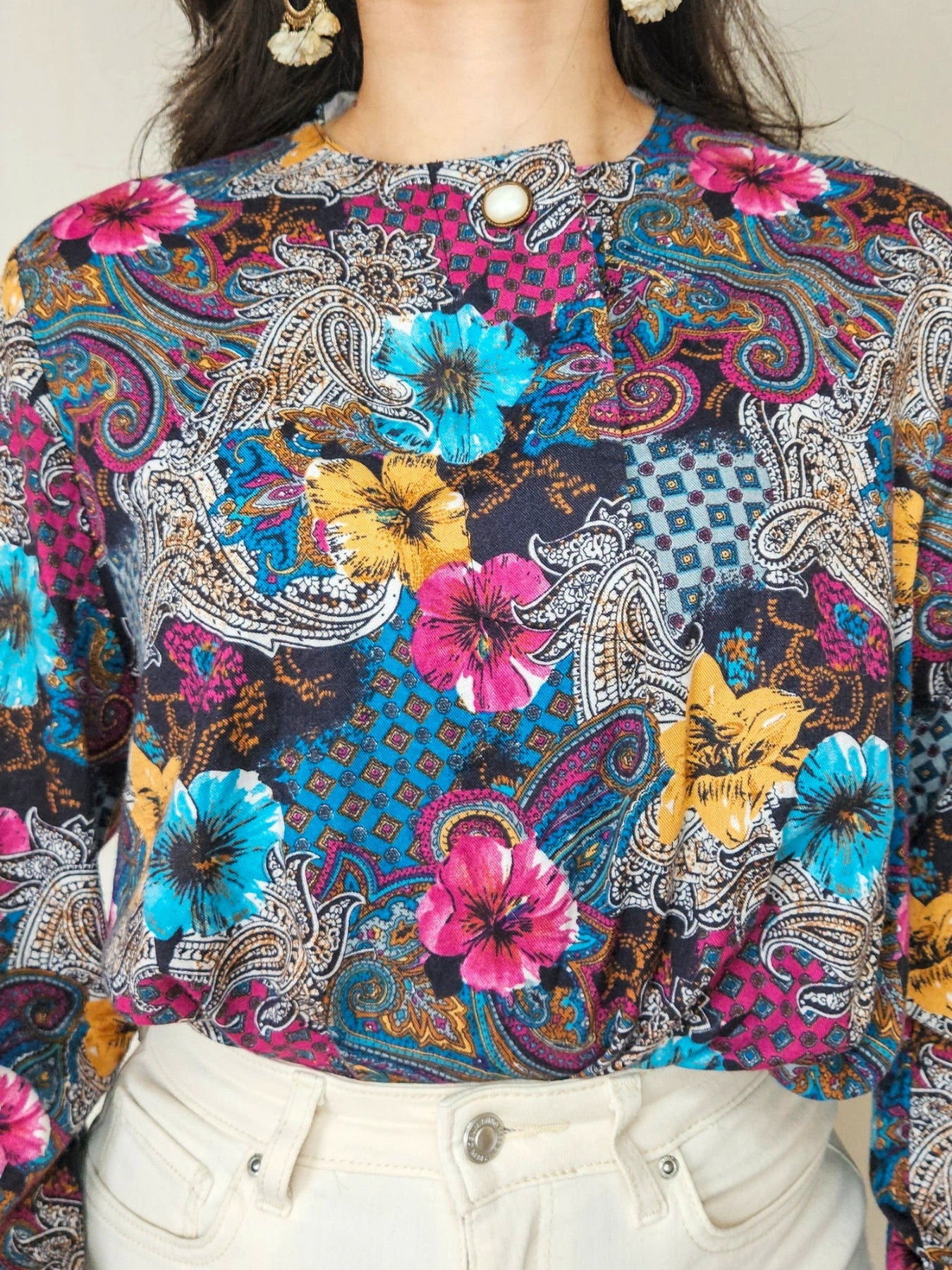 Helena - vintage blouse met kleurrijke print | L