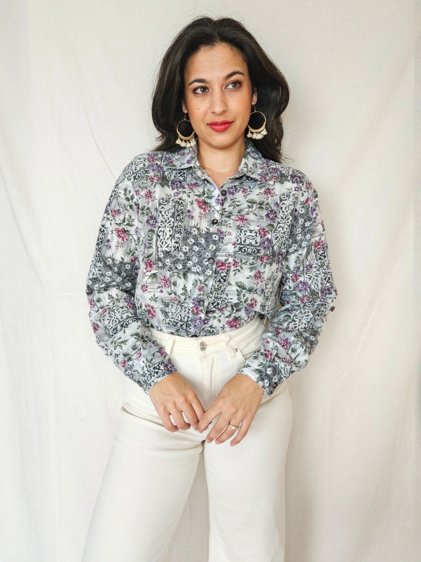 Cato - vintage blouse met bloemenprint, katoenmix | M/L