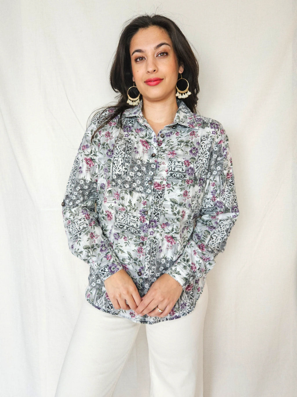 Cato - vintage blouse met bloemenprint, katoenmix | M/L