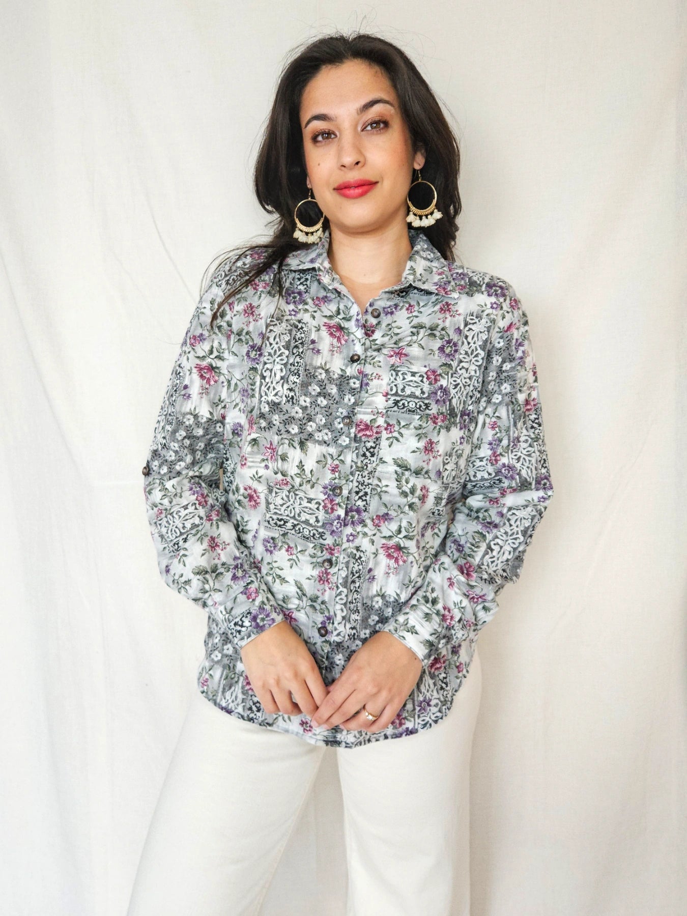 Cato - vintage blouse met bloemenprint, katoenmix | M/L
