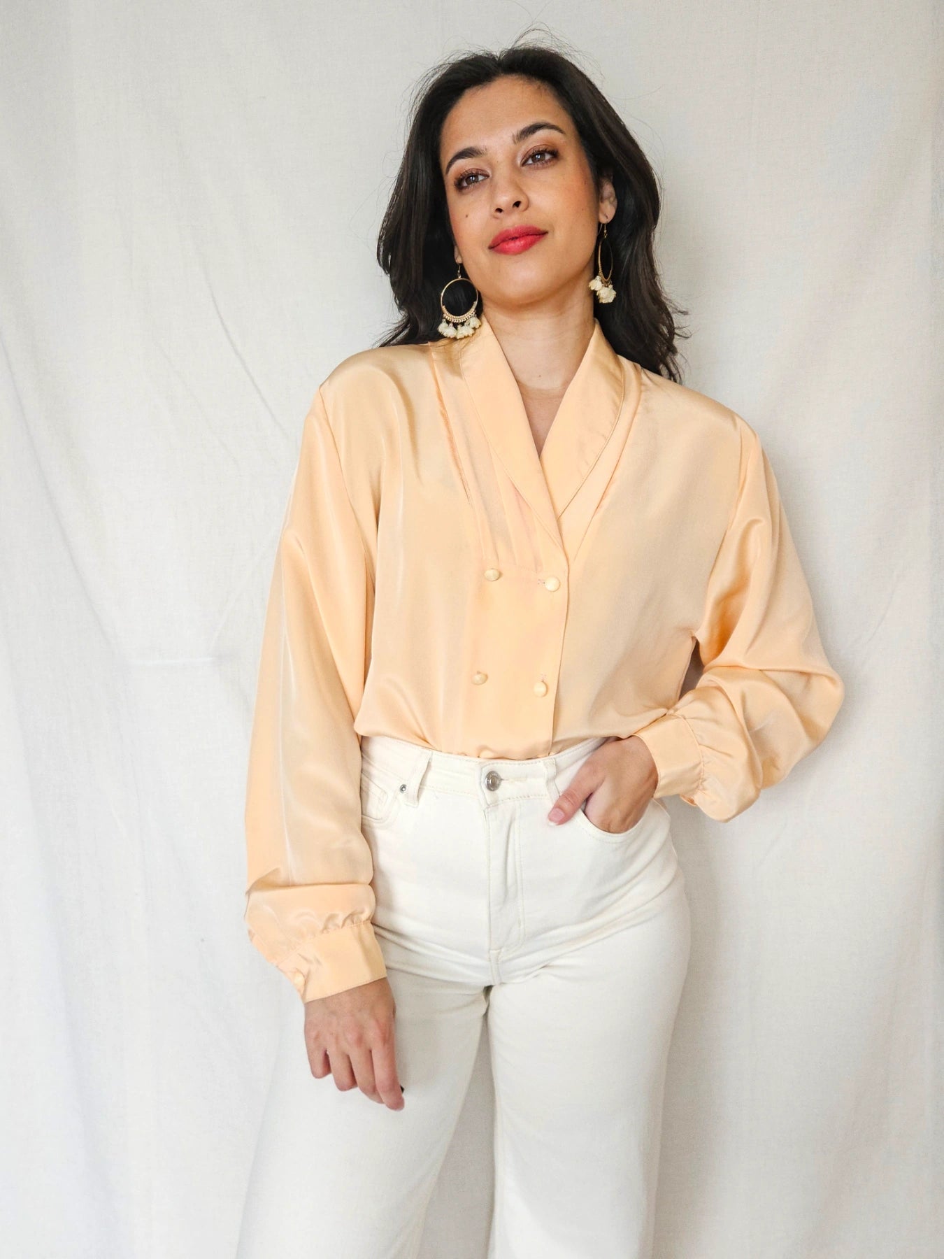 Elva - pasteloranje vintage blouse, viscose | L