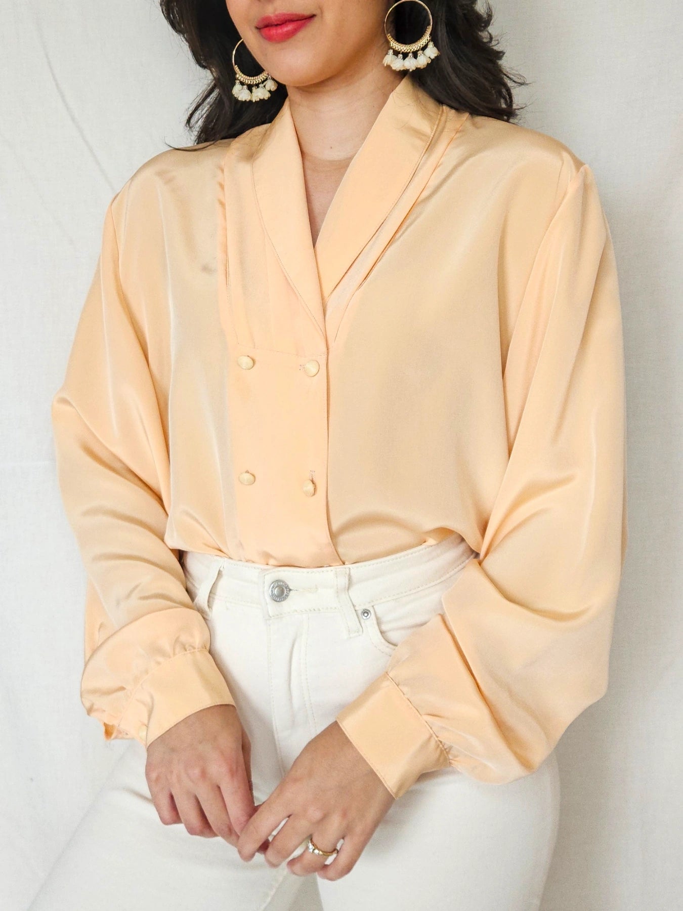 Elva - pasteloranje vintage blouse, viscose | L