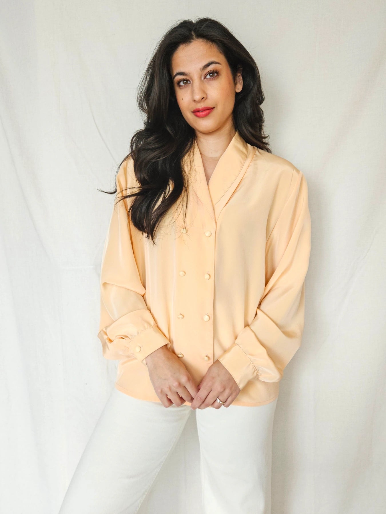 Elva - pasteloranje vintage blouse, viscose | L