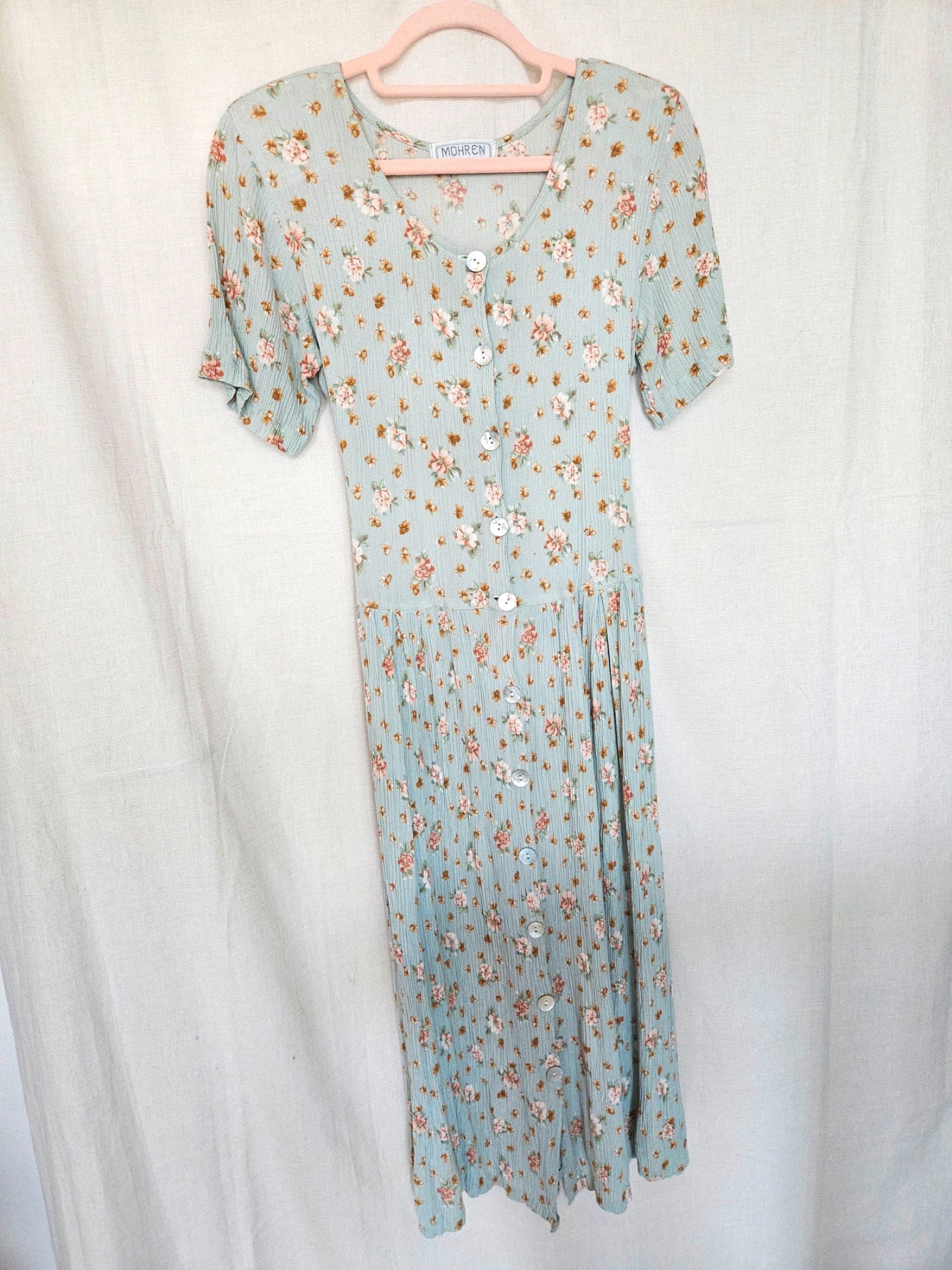 Alba - mintgroene midi vintage jurk, viscose | S/M