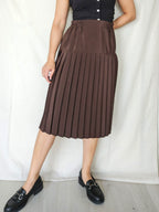 Nuria - bruine vintage plooirok met zijde | L/XL