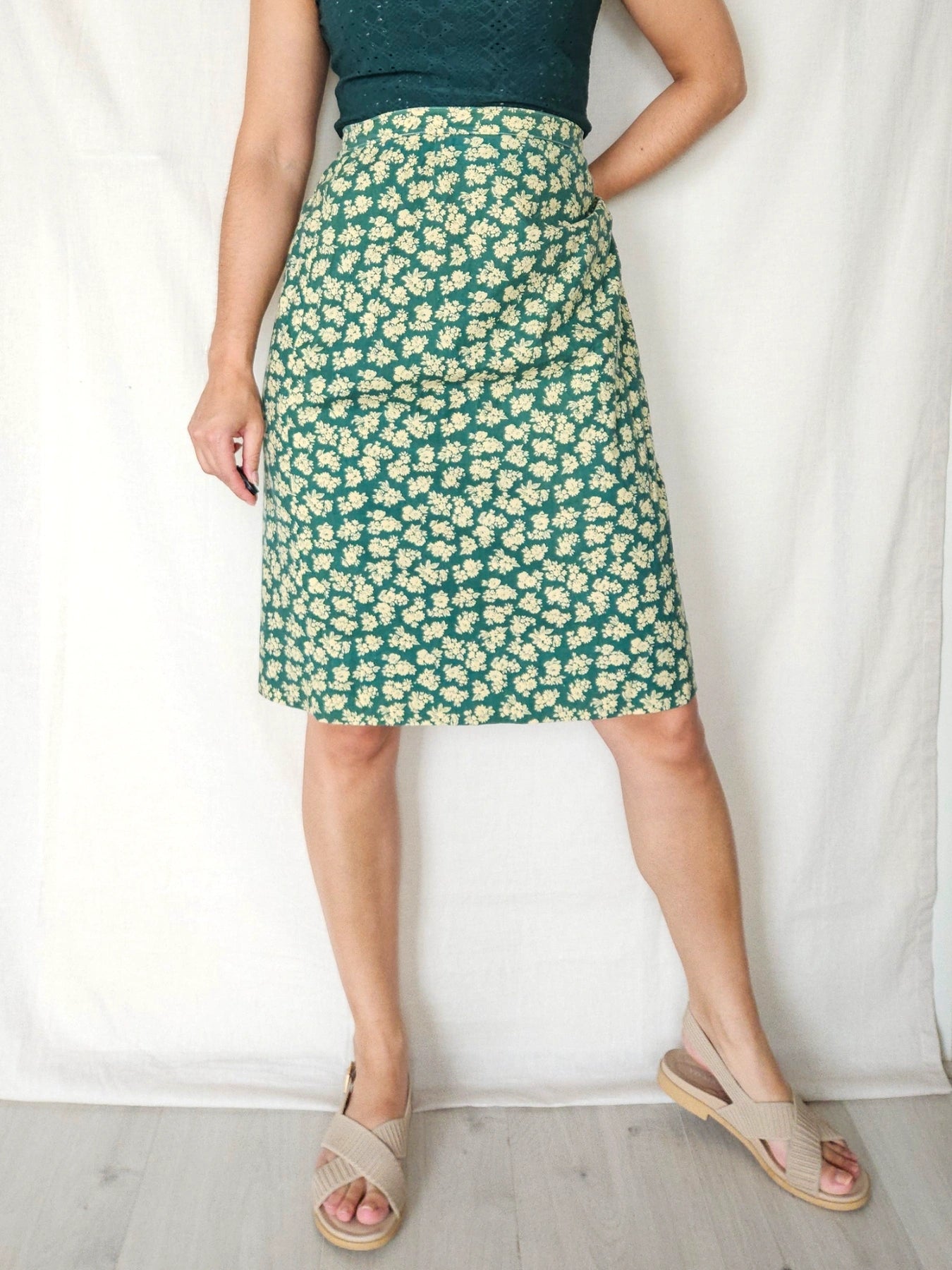 Elia - groene vintage rok van katoen | XL