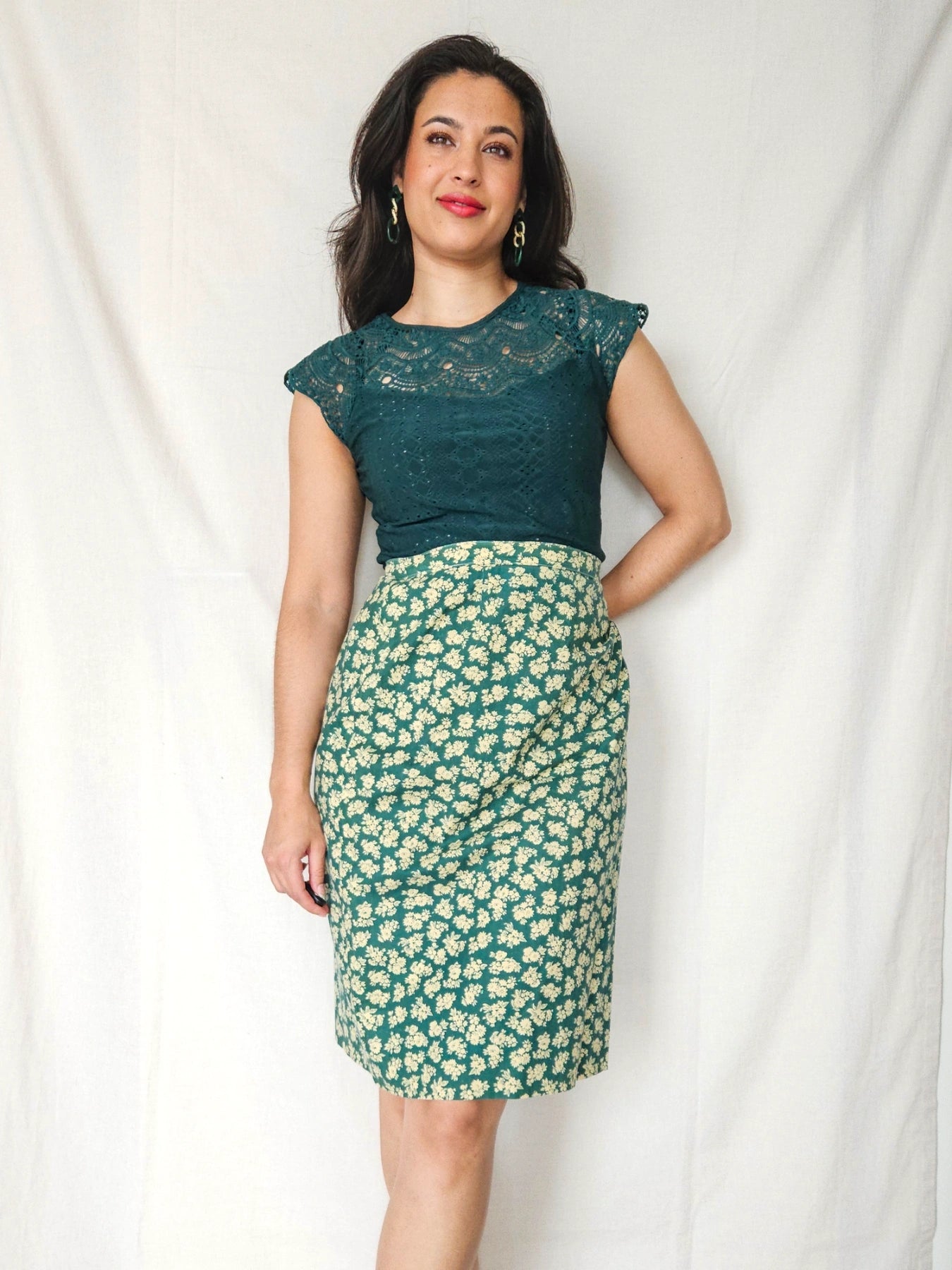 Elia - groene vintage rok van katoen | XL