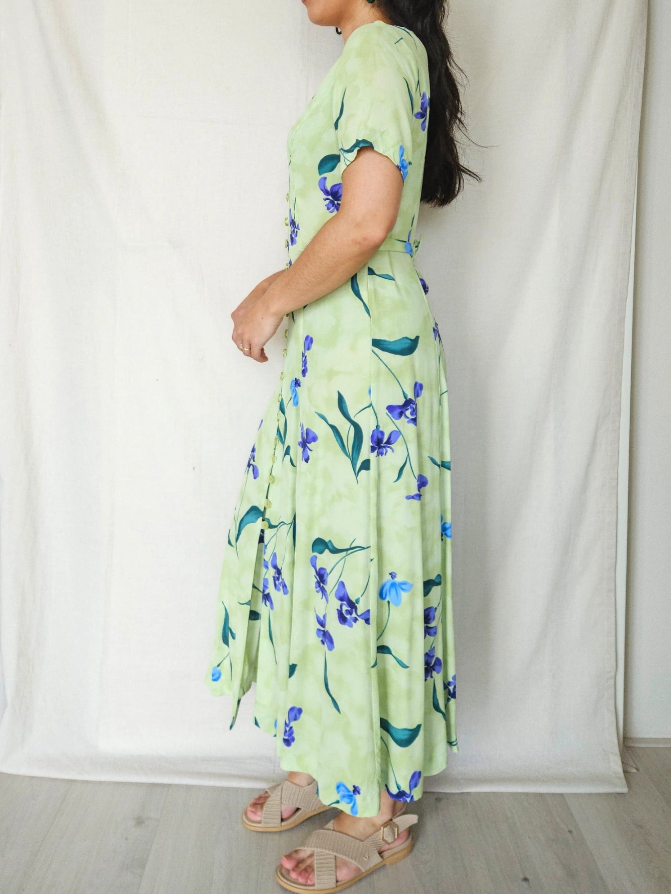 Fiona - lichtgroene vintage jurk met bloemen | M