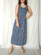 Hila - donkerblauwe mouwloze vintage jurk | M