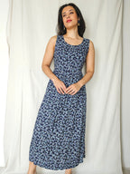 Hila - donkerblauwe mouwloze vintage jurk | M
