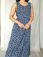 Hila - donkerblauwe mouwloze vintage jurk | M