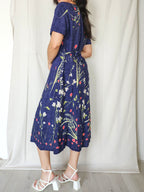 Simone - donkerblauwe vintage jurk met bloemen | M