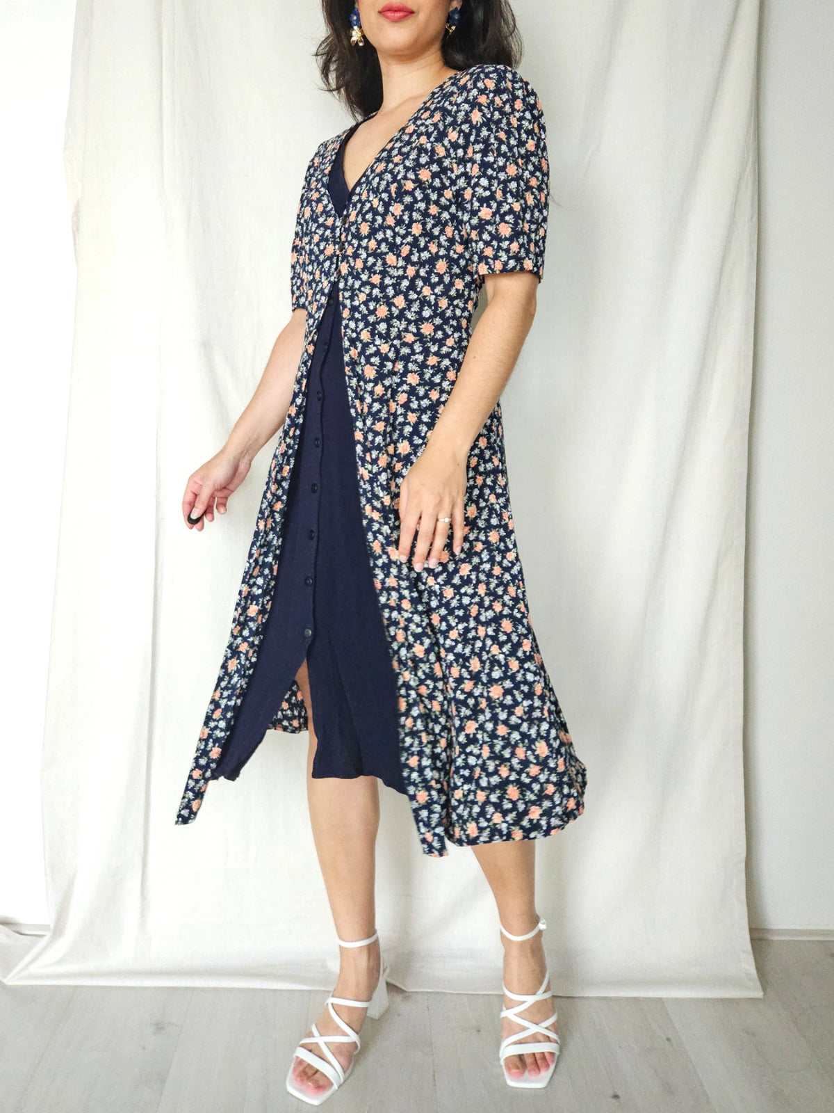 Calista - donkerblauwe vintage jurk | M