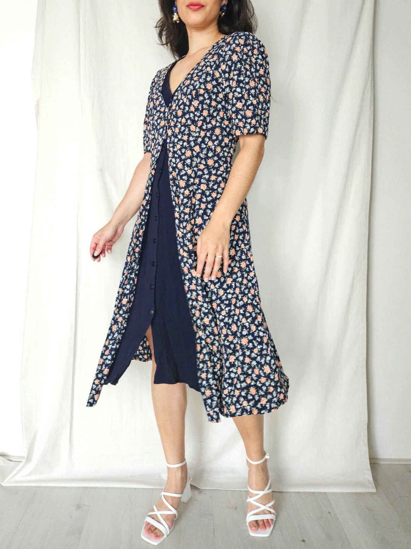 Calista - donkerblauwe vintage jurk | M