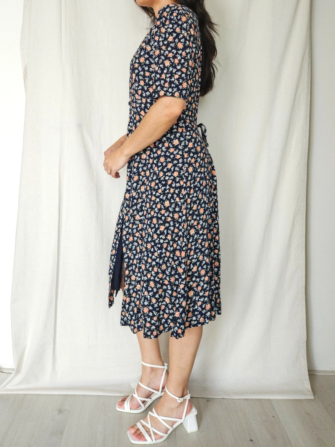 Calista - donkerblauwe vintage jurk | M