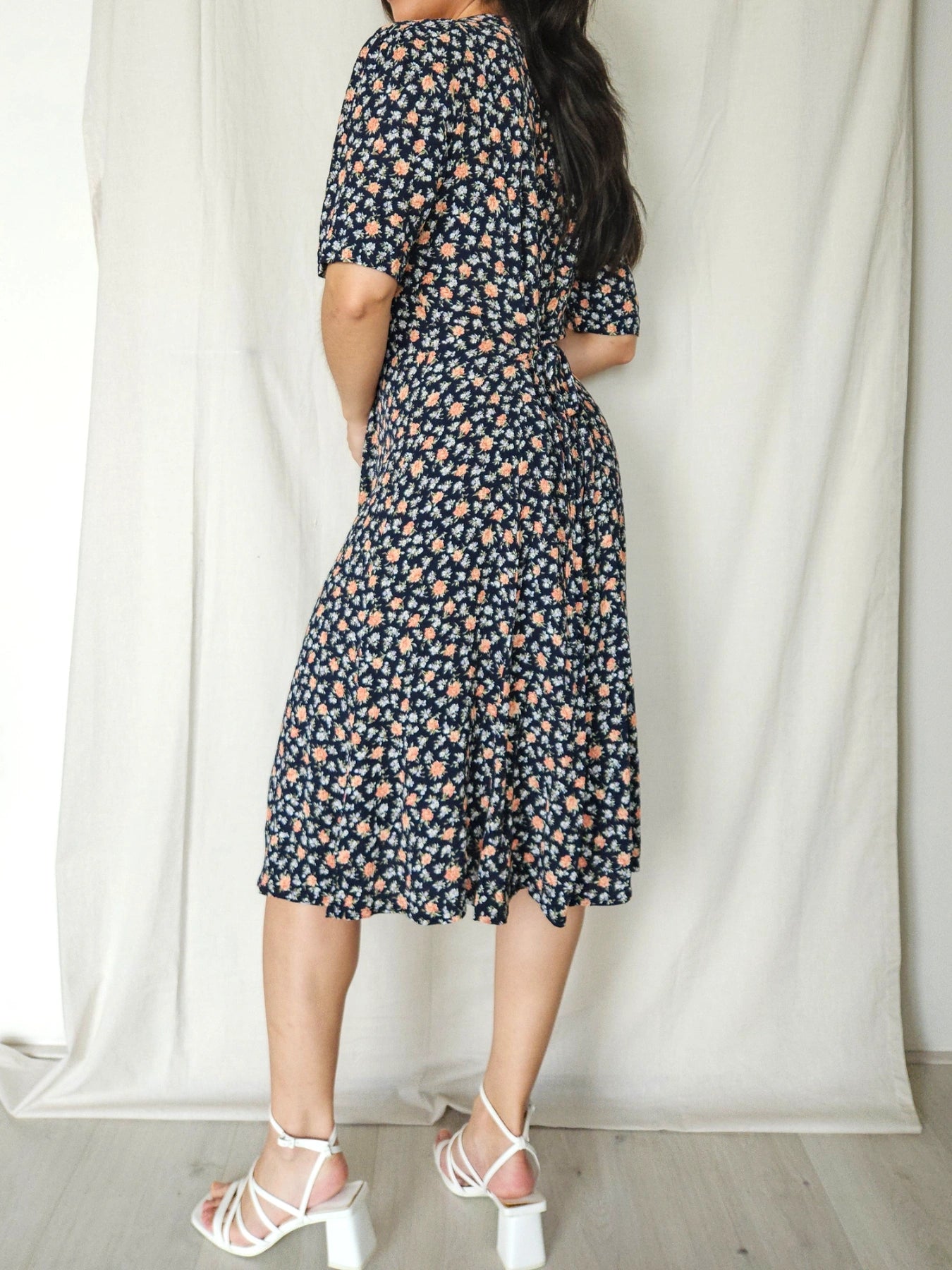 Calista - donkerblauwe vintage jurk | M
