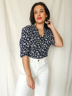 Thalia - donkerblauwe blouse met korte mouw | M
