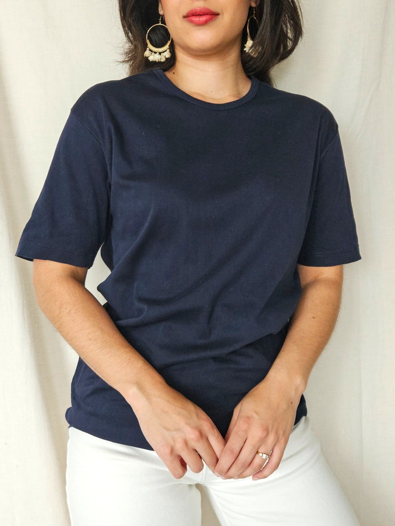 Selene - donkerblauw katoenen shirt | L