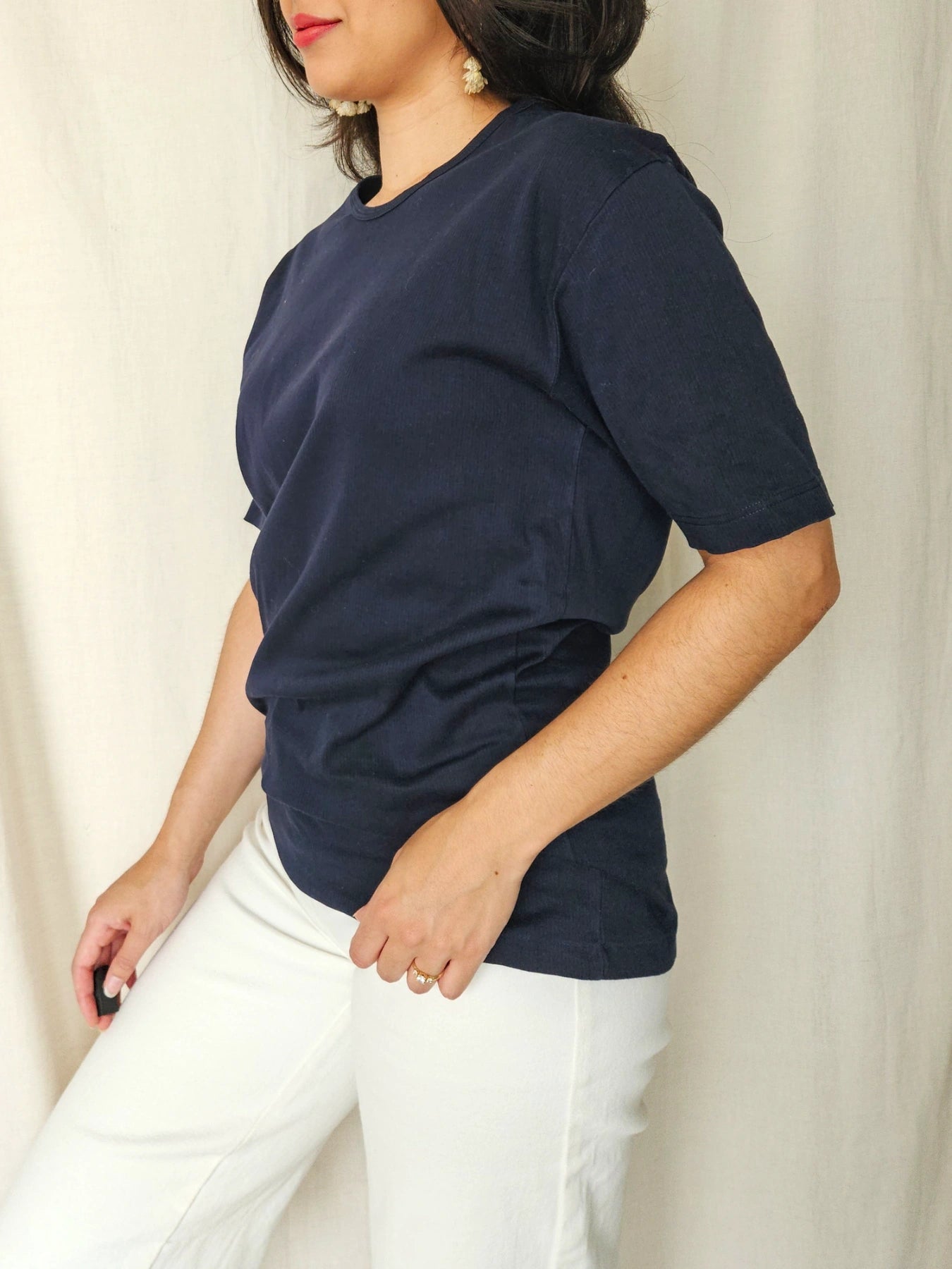 Selene - donkerblauw katoenen shirt | L