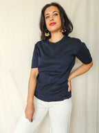 Selene - donkerblauw katoenen shirt | L