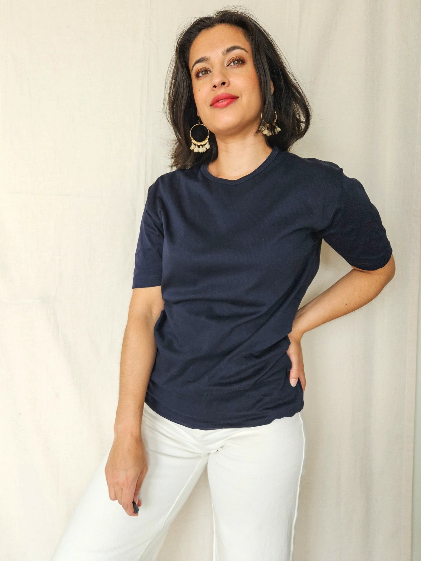 Selene - donkerblauw katoenen shirt | L