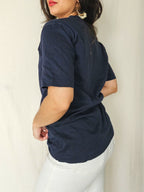 Selene - donkerblauw katoenen shirt | L