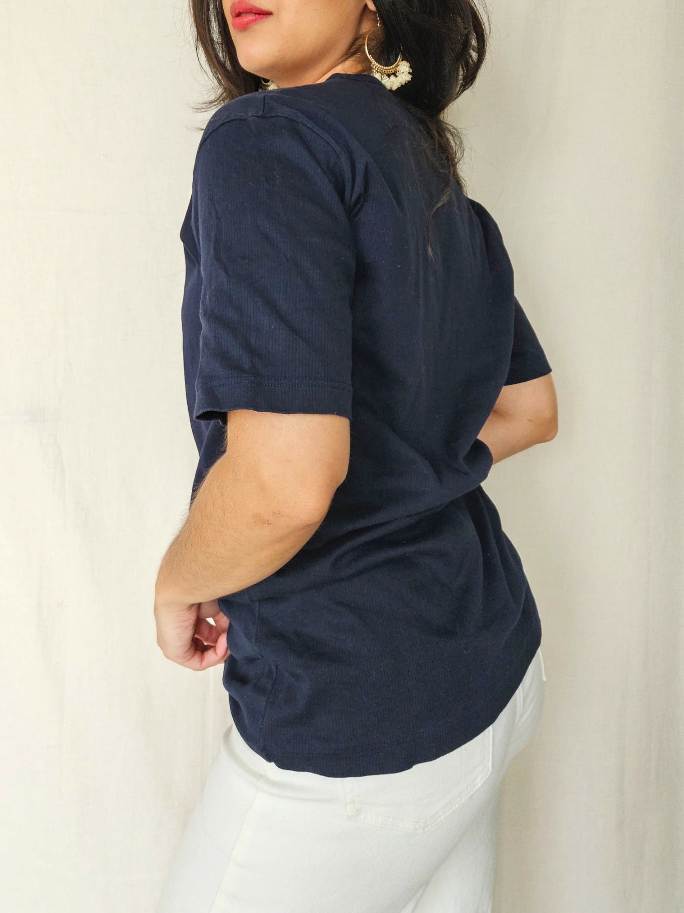 Selene - donkerblauw katoenen shirt | L