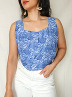 Eirene - blauwe vintage top met rozen | XXL