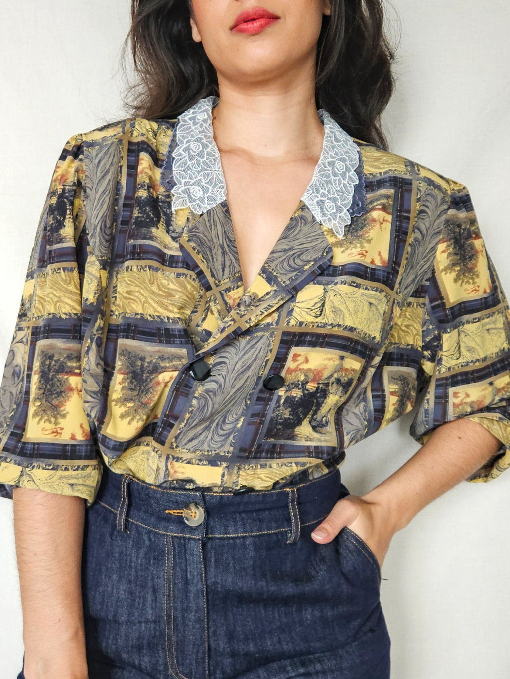 Elara - vintage blouse met kant | L