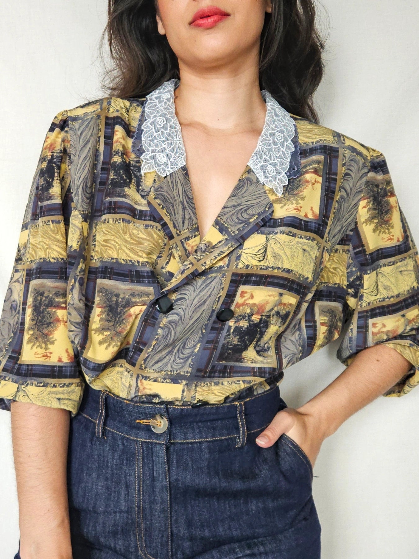 Elara - vintage blouse met kant | L